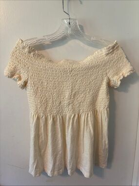 Old Navy Cream Smocked Off-Shoulder Peplum Tunic